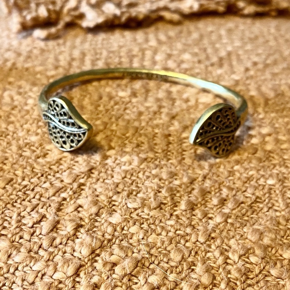 Lucky Brand Brass filagree leaf open cuff bracelet